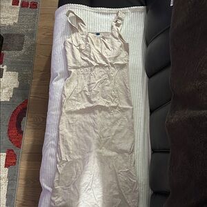 Old Navy Sleeveless Sheath Square Neck Beige Linen Midi Dress, Small